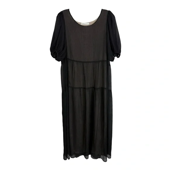 Oak + Fort Puff Sleeve Tiered Midi Maxi Dress Size Large Black - Picture 5 of 14